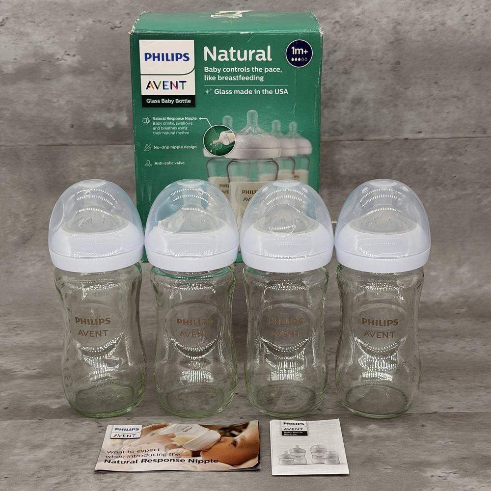 Philips Avent Natural Glass Baby Bottle Response Newborn - 8oz (4 PACK)